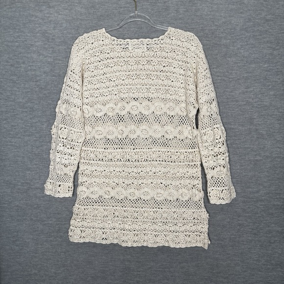 Vintage Express Tricot HandKnitted Crochet Sweater Cream Size XS Cottagecore - Picture 5 of 5